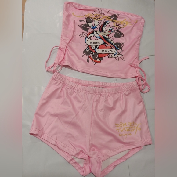 Other - Brand New Pink Graphic Tube Top and Shorts Set